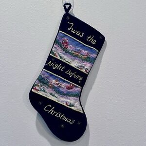 Navy‎ Blue Needlepoint Christmas Stocking Velvet - Twas The Night Before Xmas